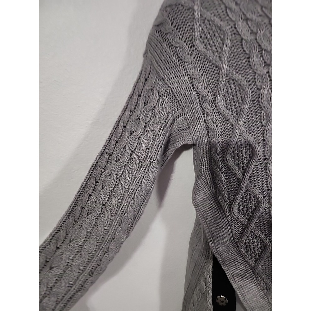 RD Style Gray Cable Knit Sweater Side Snap Button Design Women's Size M - Picture 3 of 10